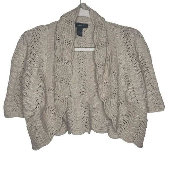 INC International Concepts Boho Open Front Shrug  Beige Glitter Fairycore SZ‎ M - Picture 1 of 10